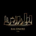 Gold silhouette of Baltimore on black background Royalty Free Stock Photo