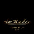 Gold silhouette of Damascus on black background