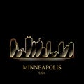Gold silhouette of Minneapolis on black background Royalty Free Stock Photo