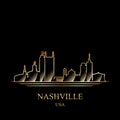 Gold silhouette of Nashville on black background