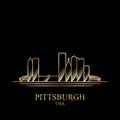 Gold silhouette of Pittsburgh on black background