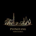 Gold silhouette of Pyongyang on black background