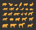 Gold silhouettes set of farm and wild animals. Royalty Free Stock Photo