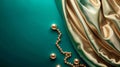 A gold silk cloth with pearls on a green background Royalty Free Stock Photo