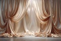 Gold silk curtains elegantly draped on a stage, creating a dramatic and luxurious atmosphere Royalty Free Stock Photo