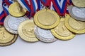 Gold and silver awards. Medals for achievements and conquest Royalty Free Stock Photo