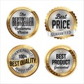 Gold and Silver Badges. Set of Four. Bestseller, Best Price, Best Quality, Best Product.