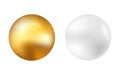 Gold and silver ball. Golden and white spheres on light background. Metal ball or pearl. Realistic 3d circle with shine