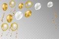 Gold and silver balloons and serpentine isolated on a transparent background. Royalty Free Stock Photo