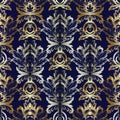 Gold silver baroque seamless pattern Royalty Free Stock Photo