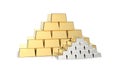Gold and Silver bars pyramid 3D rendering Royalty Free Stock Photo