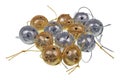 Gold and silver bells for decorating Christmas trees and decor isolated macro Royalty Free Stock Photo