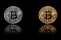 Gold silver bitcoin on black background