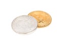 Gold and silver coin bitcoin Royalty Free Stock Photo