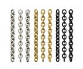 Gold, silver and black metal chains. 3d realistic vector Royalty Free Stock Photo