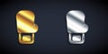 Gold and silver Boxing glove icon isolated on black background. Long shadow style. Vector Royalty Free Stock Photo