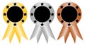 Gold, silver and bronze award medals Royalty Free Stock Photo