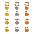 Gold, Silver and Bronze Award Medals with minimal flat icon style vector set design Royalty Free Stock Photo