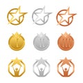 Gold, Silver And Bronze Award Medals with star and crown concept vector set design