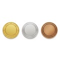 Gold Silver and Bronze Blank Medals or Coins on White Background award prize Royalty Free Stock Photo