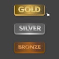 Gold Silver and Bronze buttons set with mouse click icon illustration Royalty Free Stock Photo