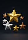 Gold Silver Bronze 3D Stars on Dark Background Royalty Free Stock Photo