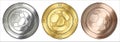 Gold, silver and bronze EJOY EJOY cryptocurrency coin. coin set.