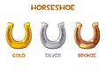 Gold, silver, bronze horseshoe on a white background.