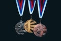 Gold silver and bronze medal on black background Royalty Free Stock Photo