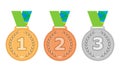 Gold, Silver and Bronze medal icon set. Vector isolated medals on white background eps10 Royalty Free Stock Photo