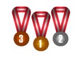 Gold, silver and bronze medal illustration with gradient color Royalty Free Stock Photo