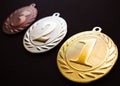 Gold silver and bronze medal, medal set, Royalty Free Stock Photo