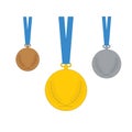 Gold, Silver, Bronze medal. Set of medal icons. Vector illustration isolated