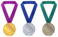 Gold, silver and bronze medal at Winter Olympic Games template. Set sport medal on tape
