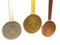 Gold, silver and bronze medals Royalty Free Stock Photo