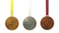 Gold, silver and bronze medals Royalty Free Stock Photo