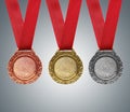 Gold, silver and bronze medals Royalty Free Stock Photo