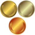 Gold, silver and bronze medals Royalty Free Stock Photo