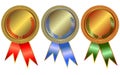 Gold, silver and bronze medals Royalty Free Stock Photo