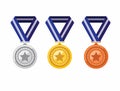 Gold silver bronze medals in flat style icon set vector Royalty Free Stock Photo