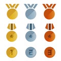 Gold silver bronze medals icon vector set design