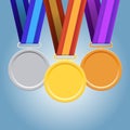 Gold, Silver, Bronze Medals on iSolated Background. Professional Achievement for the Winner Royalty Free Stock Photo