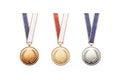 Gold, silver and bronze medals isolated on white background. Generative AI Royalty Free Stock Photo