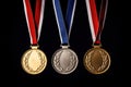 Gold, silver and bronze medals isolated on white background. Generative AI Royalty Free Stock Photo