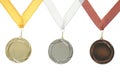 Gold, silver and bronze medals isolated. Space for design