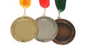 Gold, silver and bronze medals isolated. Space for design