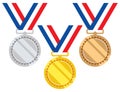 Gold, silver and bronze medals, vector