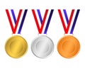 Gold, silver and bronze medals for the winners of the Champions. Royalty Free Stock Photo