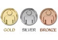 Gold, silver and bronze metallic icons illustrations