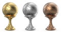 Gold, silver and bronze trophy cup BASKETBALL 3D Royalty Free Stock Photo